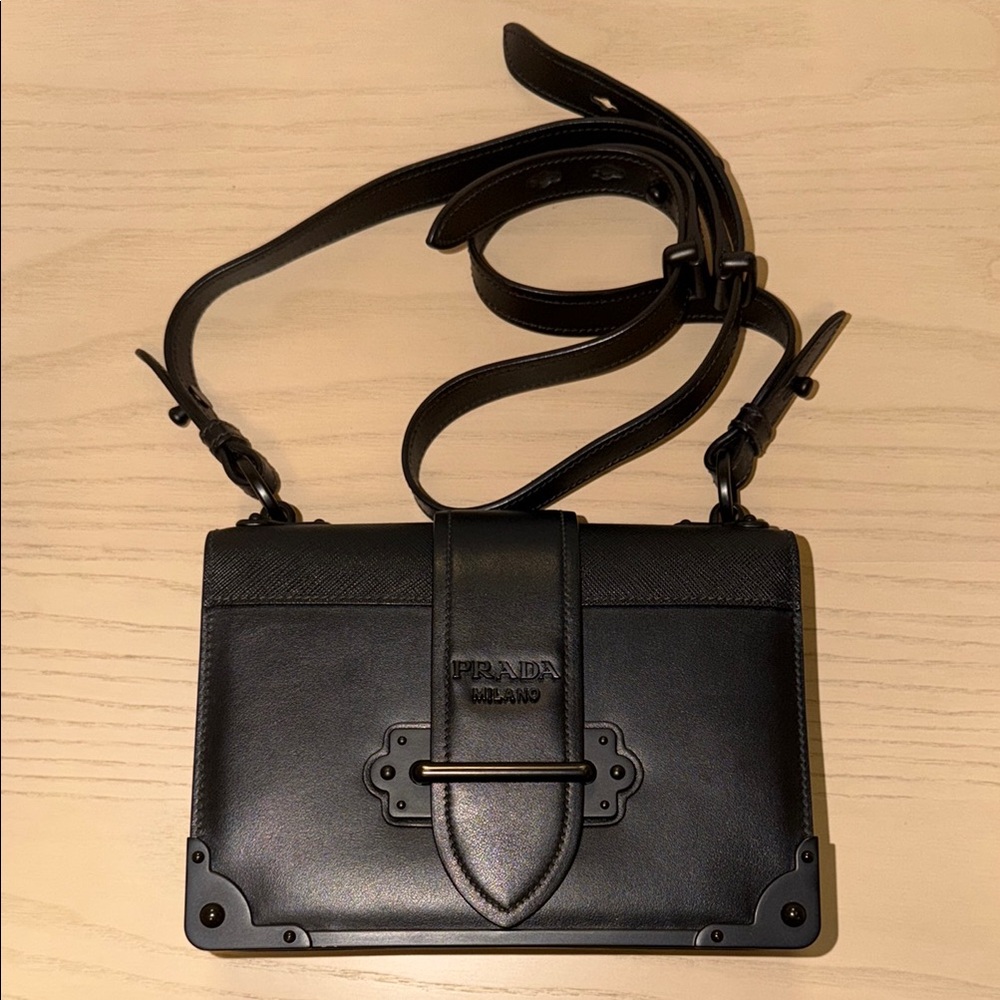 Prada Black Leather Shoulder Bag with Strap